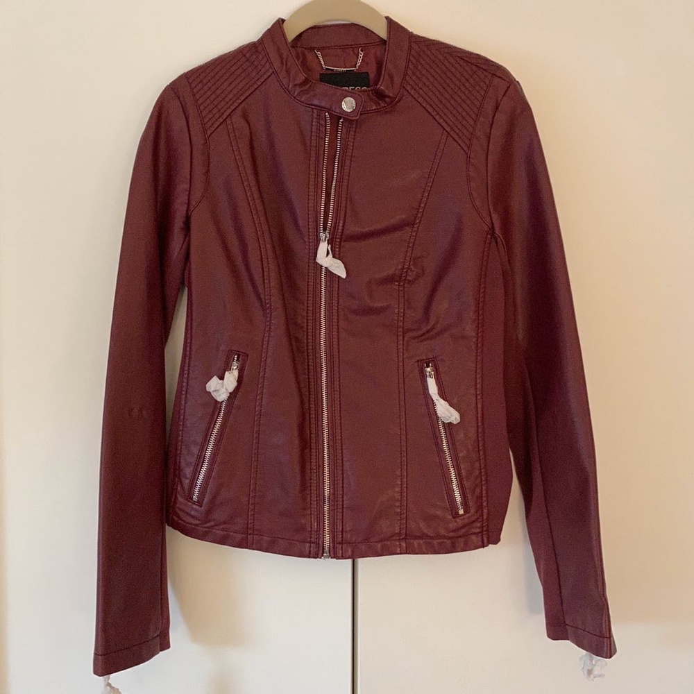 Express Maroon Vegan Leather Jacket - Size XS